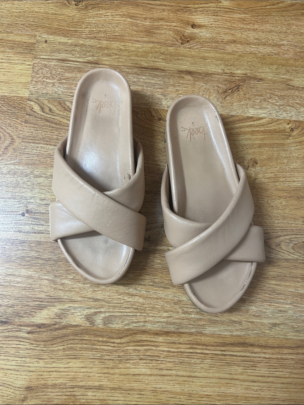 beek Crisscross Slide Sandals in Beige color Size 8